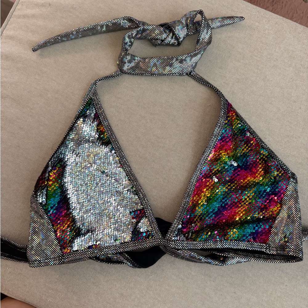 Rainbow/silver sequin top